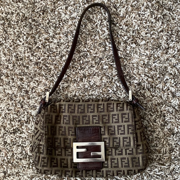 Handbags - Fendi Vintage Zucchino Mini Mamma Baguette Dark Brown Canvass Leather